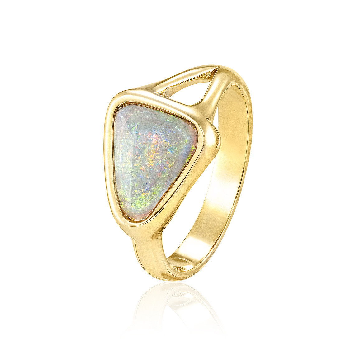 Opálový prsteň Triangle Opal, žlté zlato