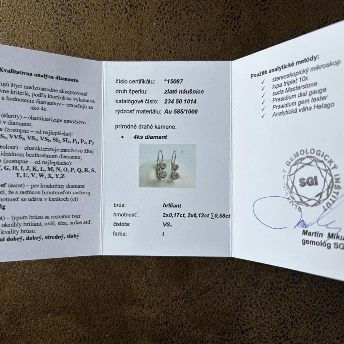 Zlaté náušnice so 4ks diamantu