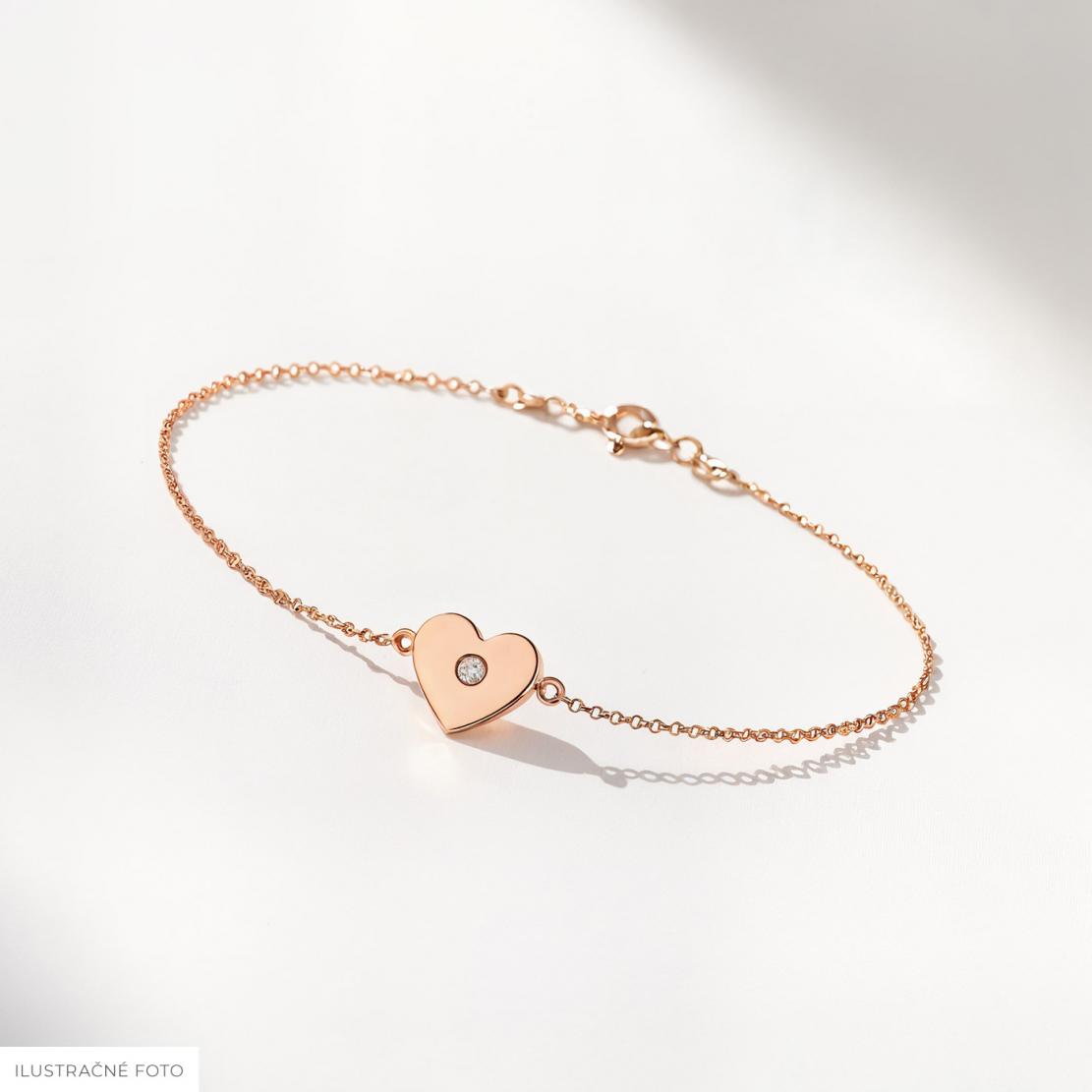 Diamantový náramok Sheen, ružové zlato, srdce