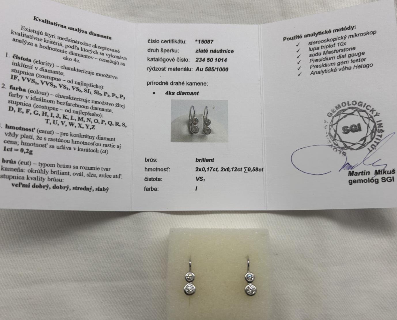 Zlaté náušnice so 4ks diamantu