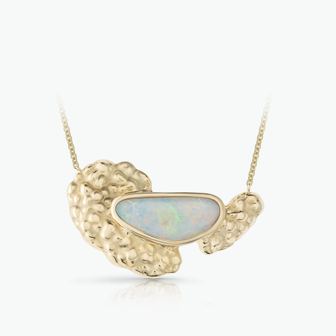 Opálový náhrdelník Hidden Fire, žlté zlato