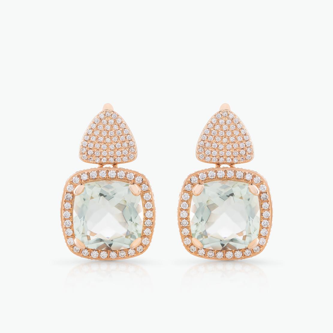 Praziolitové náušnice Selene, ružové zlato