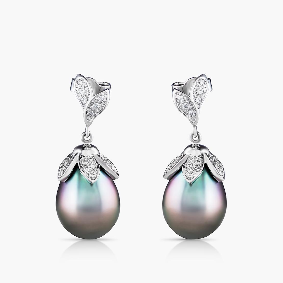 Perlové náušnice Pearl Drops, biele zlato