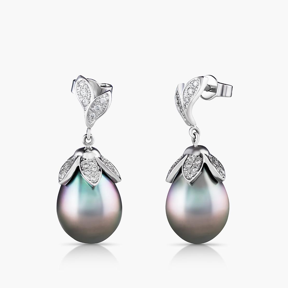 Perlové náušnice Pearl Drops, biele zlato