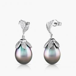 Perlové náušnice Pearl Drops, biele zlato