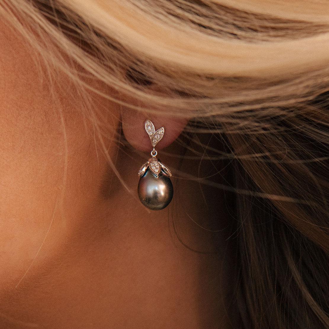 Perlové náušnice Pearl Drops, biele zlato