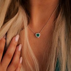 Tsavoritový náhrdelník Calon, biele zlato, srdce