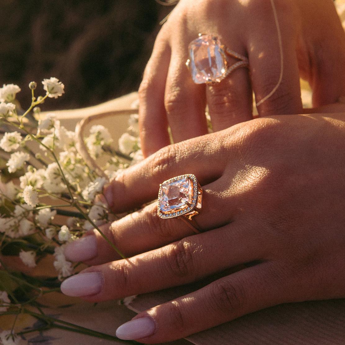 Kunzitový prsteň Blush, ružové zlato