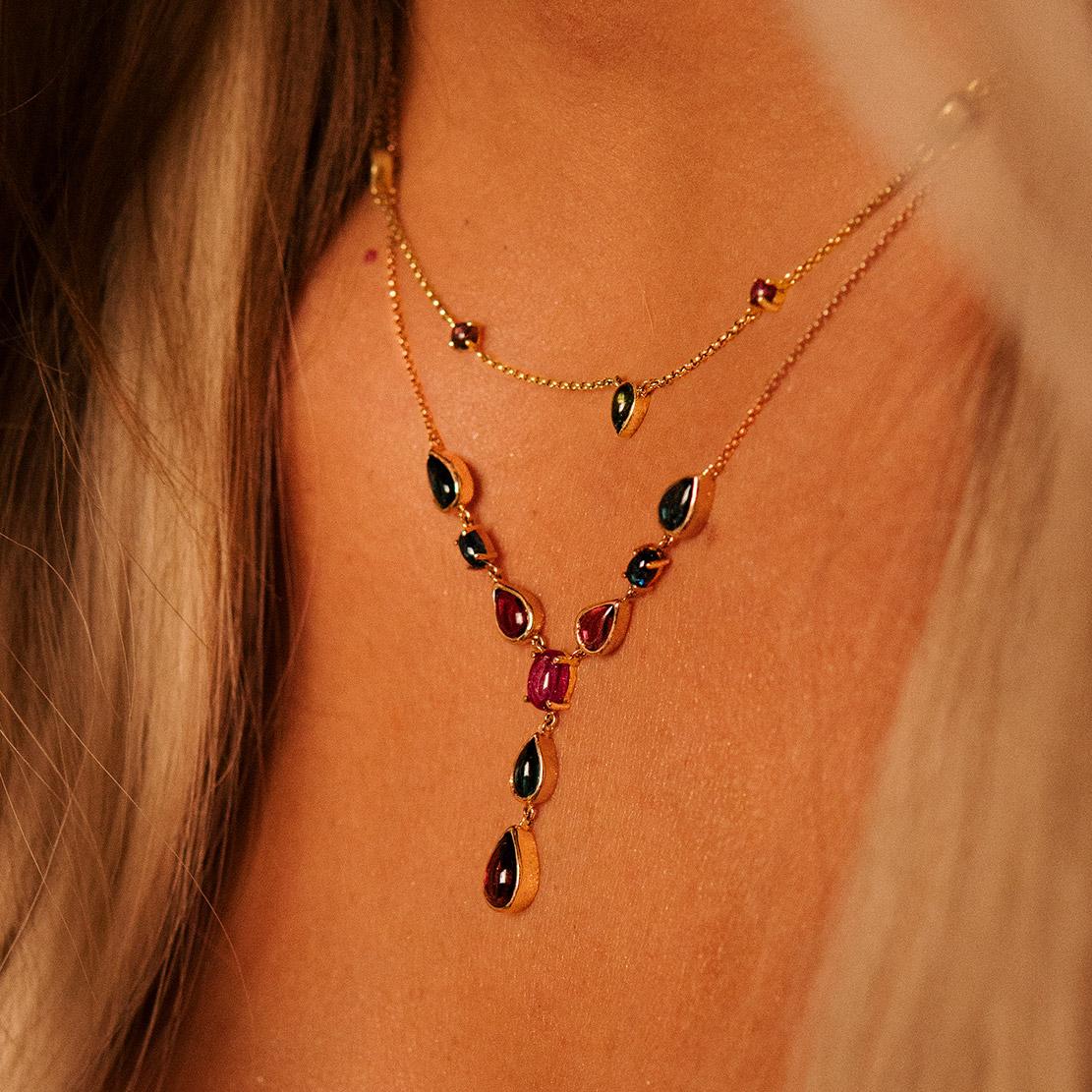 Drahokamový náhrdelník Tourmaline Garden II., žluté zlato