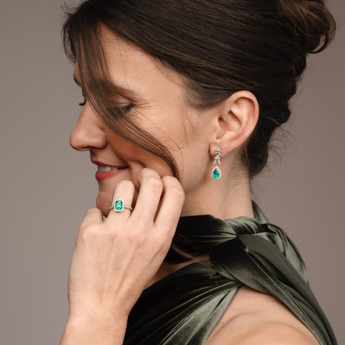 Smaragdový prsteň Isme, biele zlato