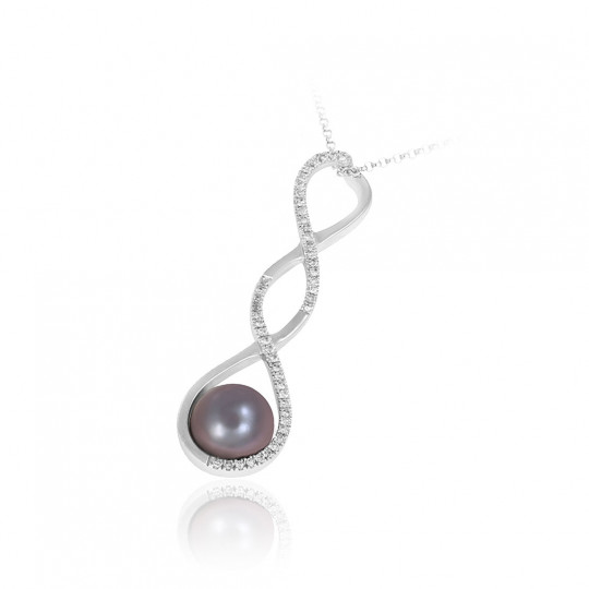 Perlový náhrdelník Eternity, biele zlato, sladkovodná perla, diamant.