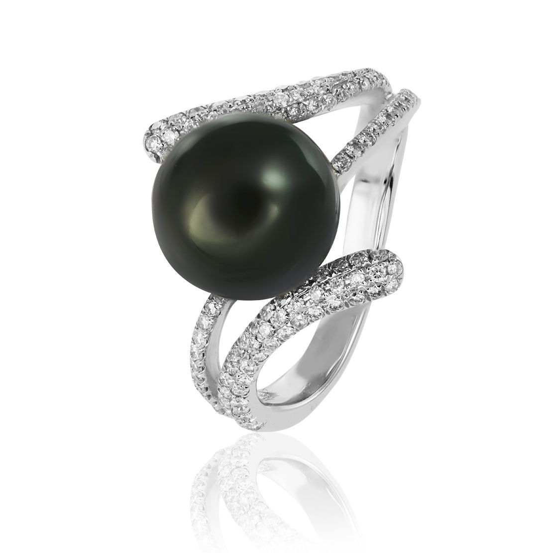 Prsteň Ocean berry, biele zlato, tahitská perla, diamant.