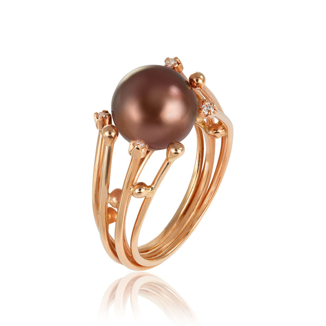 Prsteň La Luna, ružové zlato, diamant, tahitská perla s farebnou úpravou.