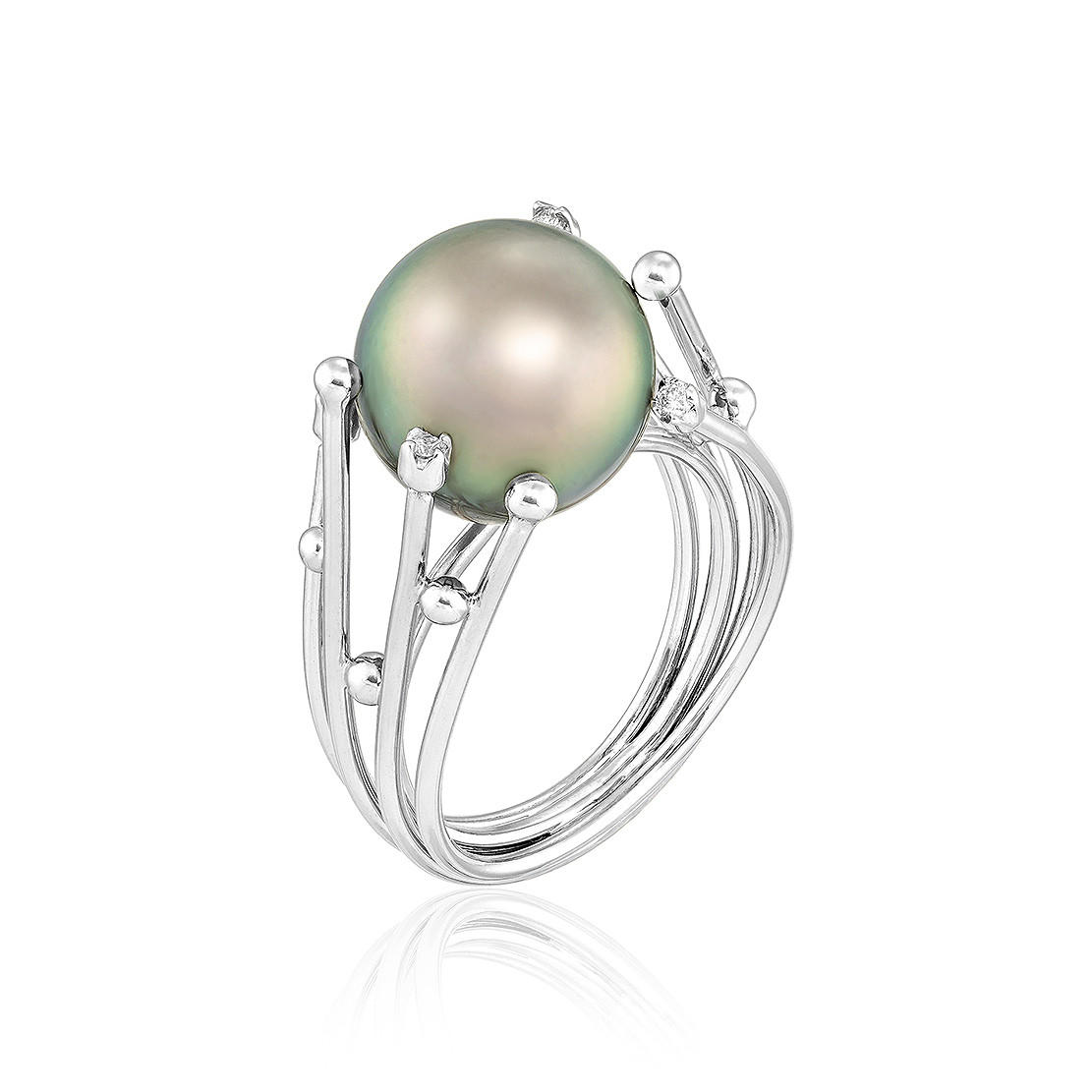 Prsteň La Luna, biele zlato, tahitská perla, diamant.