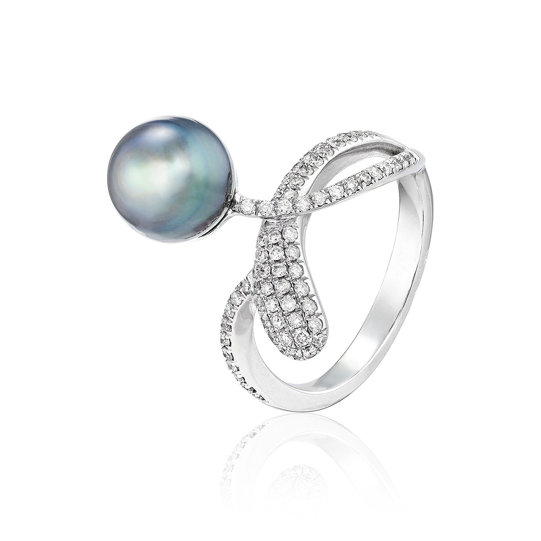 Prsteň Adana, biele zlato, tahitská perla, diamant.