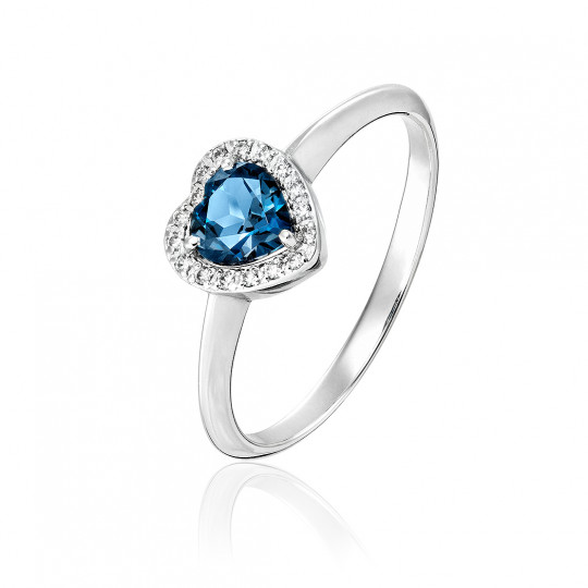 Prsteň Blithe, biele zlato, modrý topás, diamant.