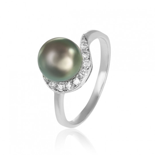 Prsteň Float, biele zlato, tahitská perla, diamant.