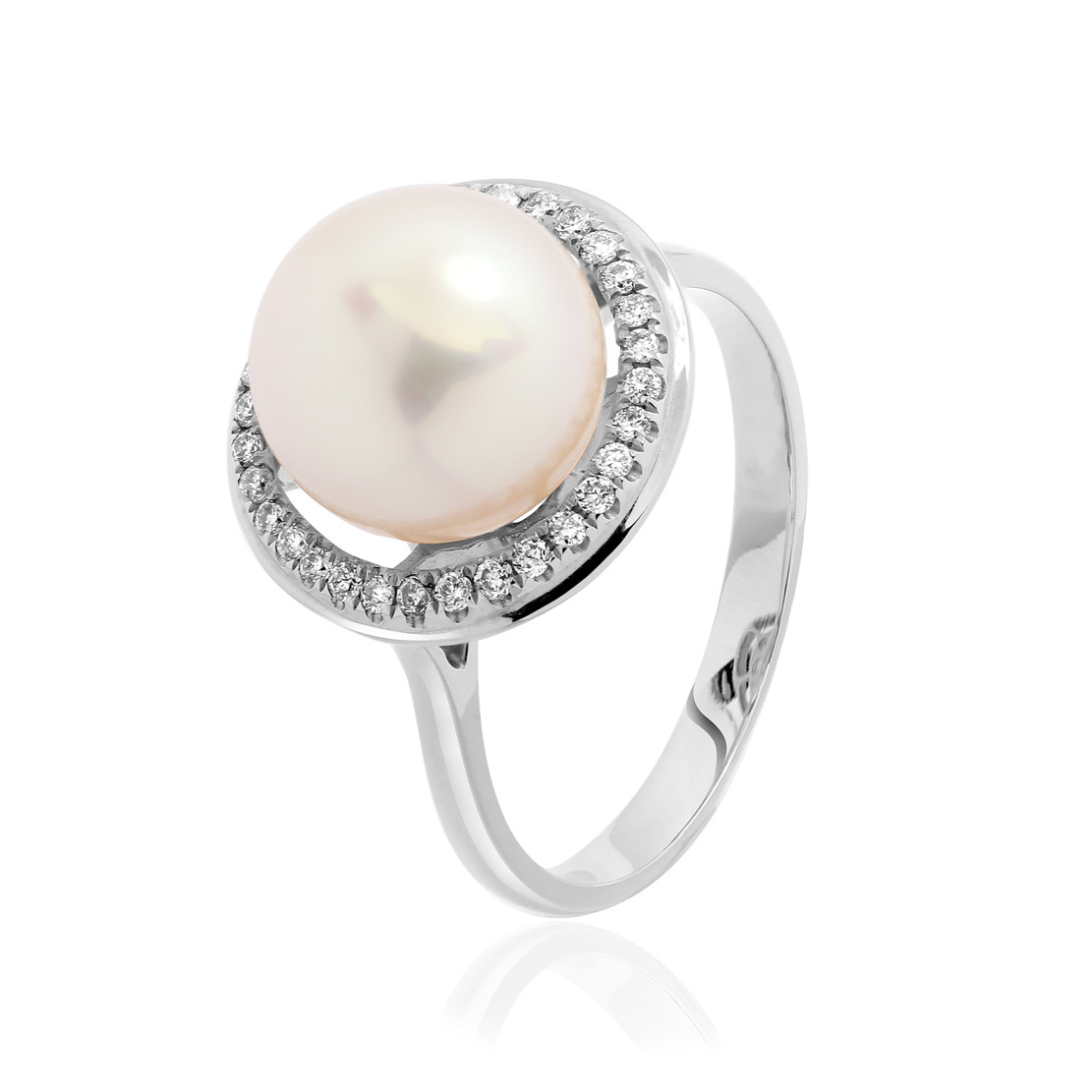 Prsteň Petals, biele zlato, sladkovodná perla, diamant.