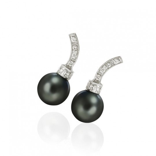 Náušnice Eclipse, biele zlato, tahitská perla, diamant.