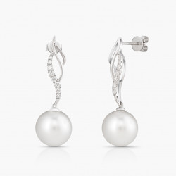 Náušnice Epiphany, biele zlato, juhomorská perla, diamant.