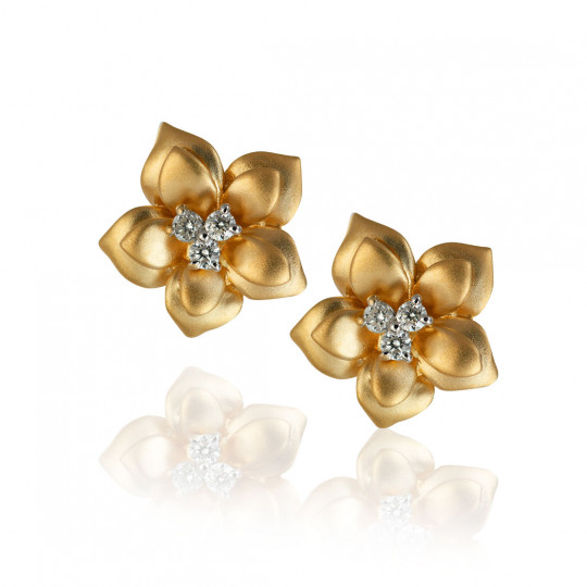 Náušnice Azalea, žlté zlato, diamant.