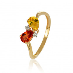 Prsteň Bonfire, žlté zlato, oranžový zafír, žltý zafír, diamant.