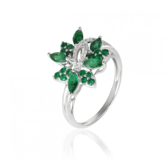 Prsteň Lorien, biele zlato, smaragd, diamant.
