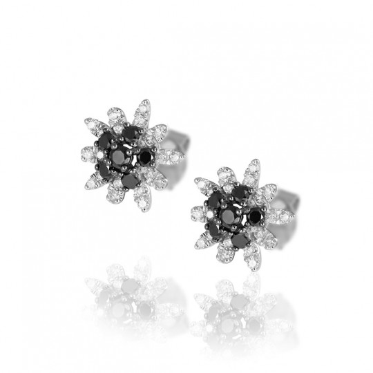 Náušnice Black rose, biele zlato, čierny diamant, diamant.