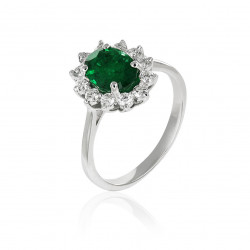 Prsteň Famulus, biele zlato, smaragd, diamant.