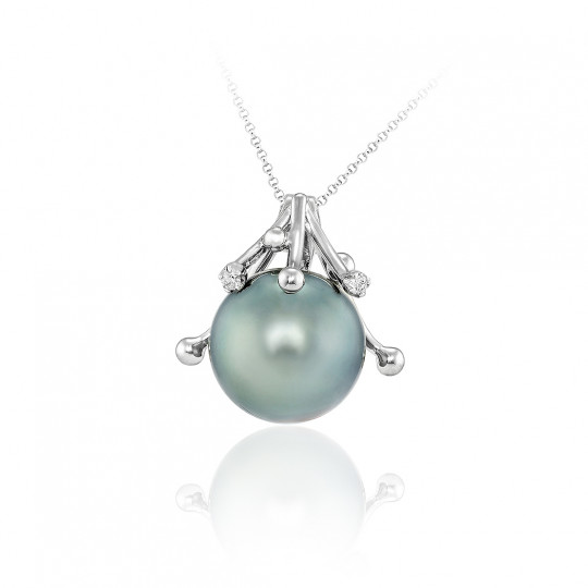 Prívesok La Luna, biele zlato, diamant, tahitská perla.