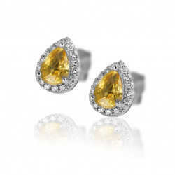 Náušnice Loom III., biele zlato, žltý zafír, diamant.
