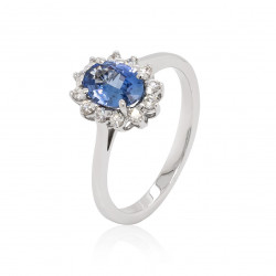 Prsteň Famulus II., biele zlato, modrý zafír, diamant.