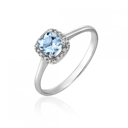 Prsteň Elegant, biele zlato, akvamarín, diamant.