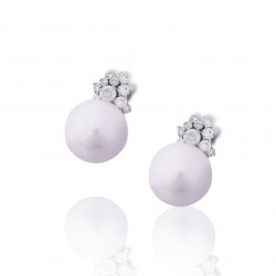 Náušnice Boom II., biele zlato, juhomorská perla, diamant.