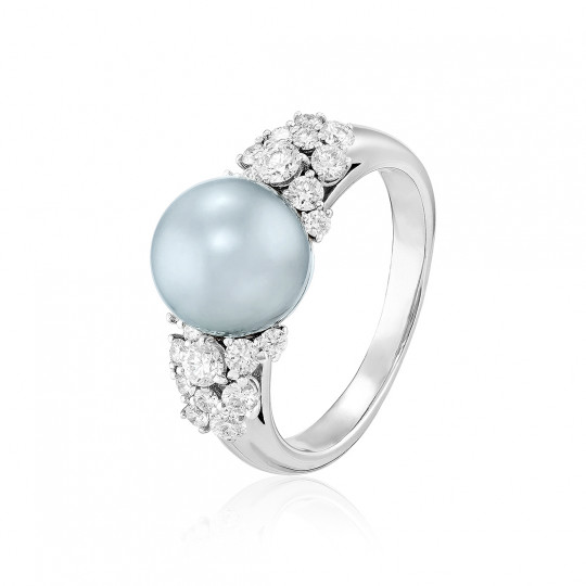 Prsteň  Boom, biele zlato, tahitská perla, diamant.