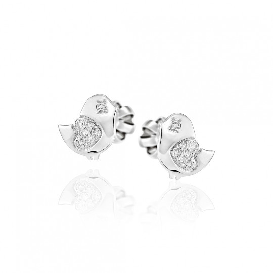 Náušnice Birds, biele zlato, diamant.