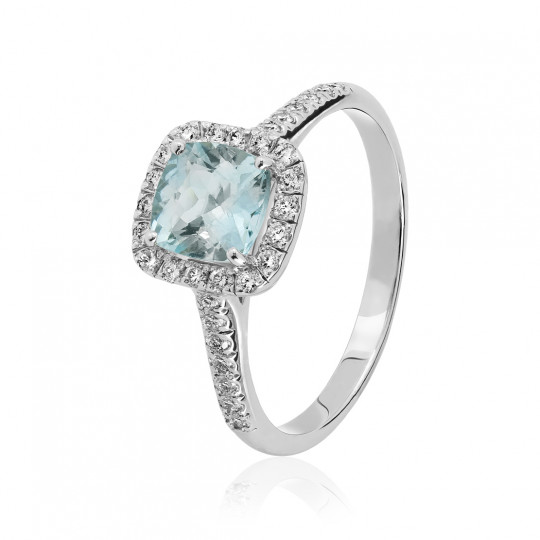 Prsteň Daring Beauty, biele zlato, akvamarín, diamant.