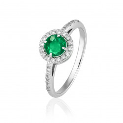 Prsteň Zaira, biele zlato, smaragd, diamant.