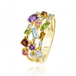 Prsteň Corfu, žlté zlato, modrý topás, citrín, granát, ametyst, diamant, peridot, ružový turmalín.