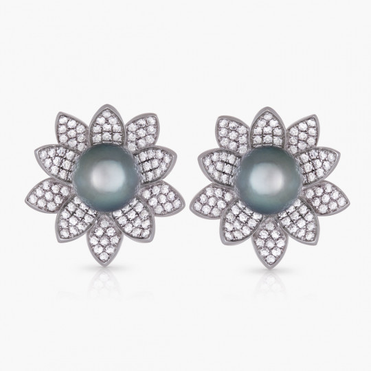 Náušnice Honor, biele zlato, tahitská perla, diamant.
