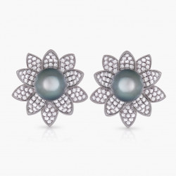 Náušnice Honor, biele zlato, tahitská perla, diamant.