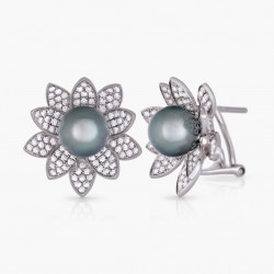 Náušnice Honor, biele zlato, tahitská perla, diamant.
