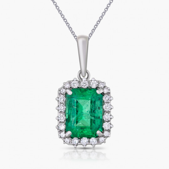 Prívesok Cleopatra, biele zlato, smaragd, diamant.