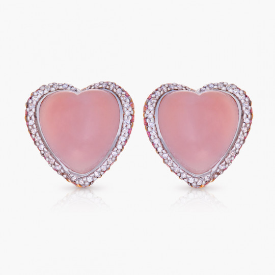 Náušnice Tender, biele zlato, ružové zlato, ruženín, diamant, ružový zafír.