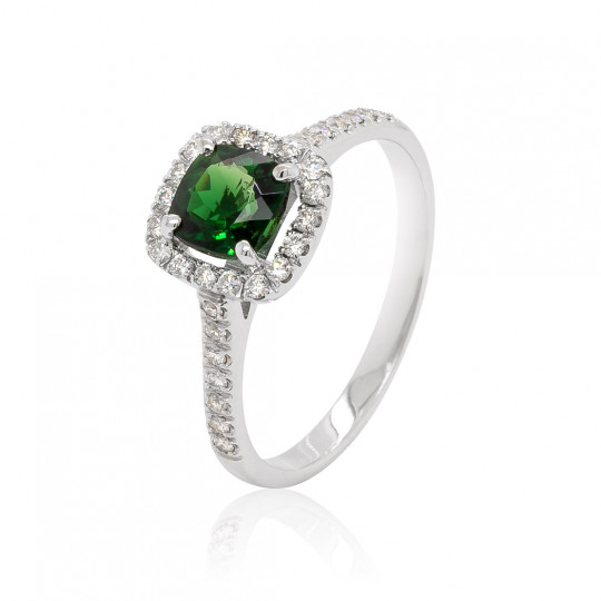 Prsteň Daring Beauty, biele zlato, diamant, chrómturmalín.