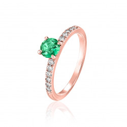 Prsteň Diva, ružové zlato, smaragd, diamant.