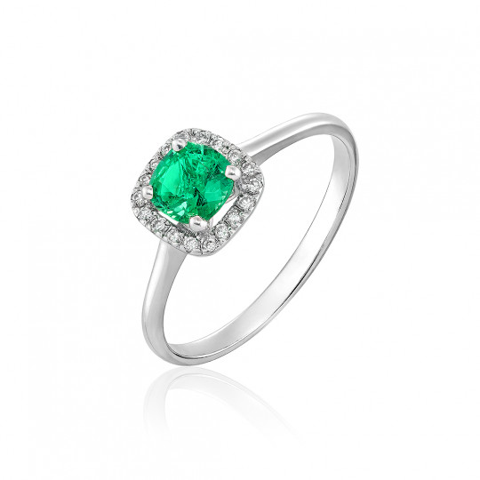Prsteň Elegant, biele zlato, diamant, smaragd.