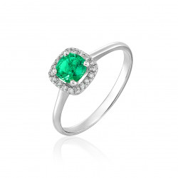 Prsteň Elegant, biele zlato, diamant, smaragd.