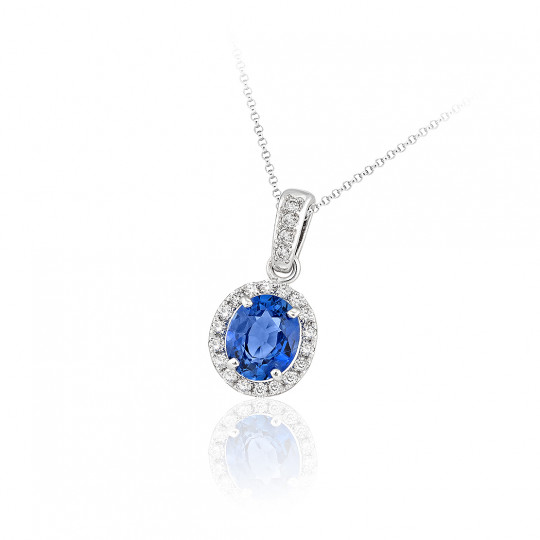 Prívesok Andromeda, biele zlato, modrý zafír, diamant.