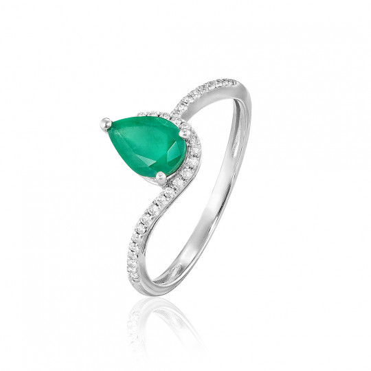 Prsteň Ancient, biele zlato, diamant, smaragd.